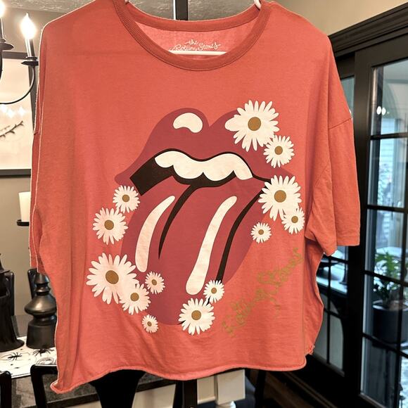 The Rolling Stones Women's Cropped Graphic Tee Rock Festival Retro Orange XL - Picture 1 of 3